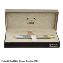 Parker IM Metal Shiny Chrome Chiselled Gold Trim Ballpoint Pen