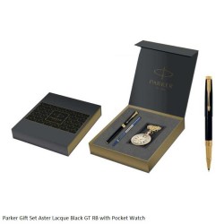 Parker Gift Set Aster Lacque Black GT Rollerball Pen with Pocket Watch
