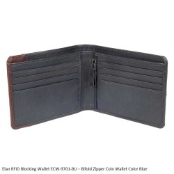 Elan RFID Blocking Wallet ECW-9701 Bifold Zipper Coin Wallet